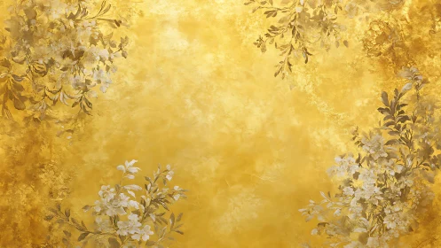 Floral clusters frame a textured yellow-gold background field
