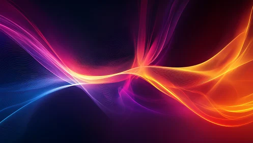 Colorful flowing light waves on dark abstract background.