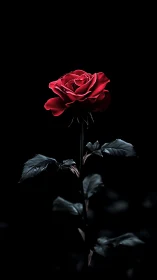 Red Rose Against Black. Dramatic floral study