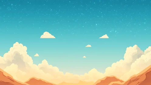 Sunlit desert clouds beneath a luminous starry sky.