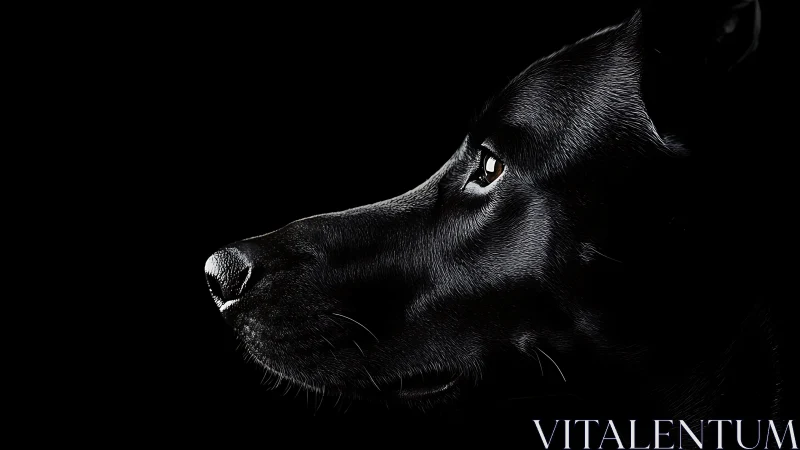 Black dog profile carved by dramatic rim light on black