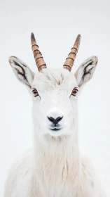 White mountain goat portrait on clean white background.