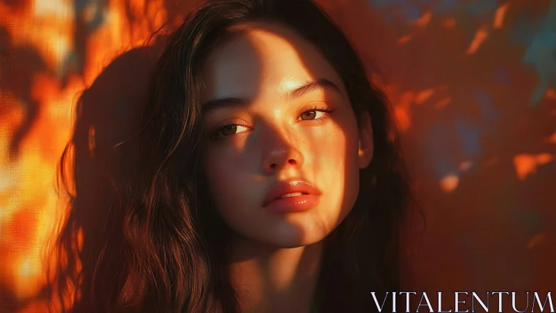 Sunlit portrait shows soft shadows across serene young face