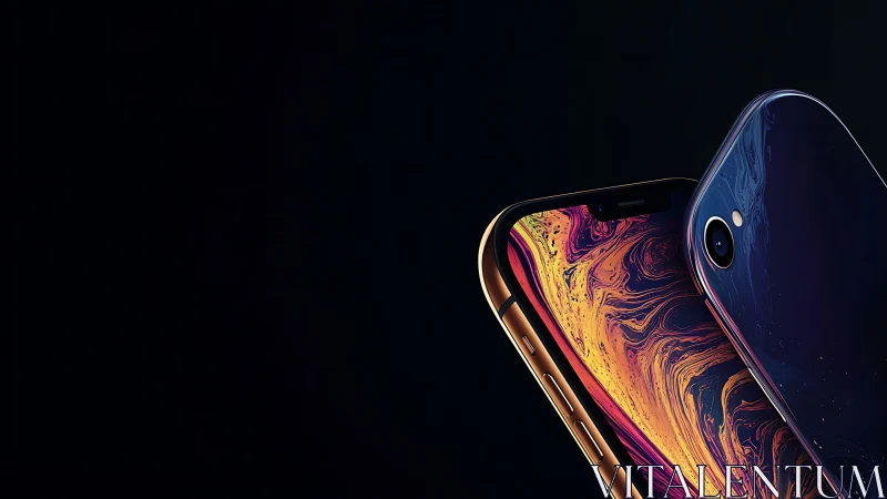 Midnight glow smartphones poised like twin shooting stars.