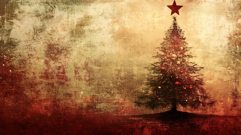 Vintage Christmas tree glowing softly in warm holiday light.