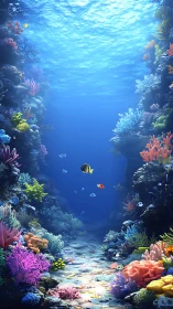 Colorful coral reef lane with friendly tropical fish life.