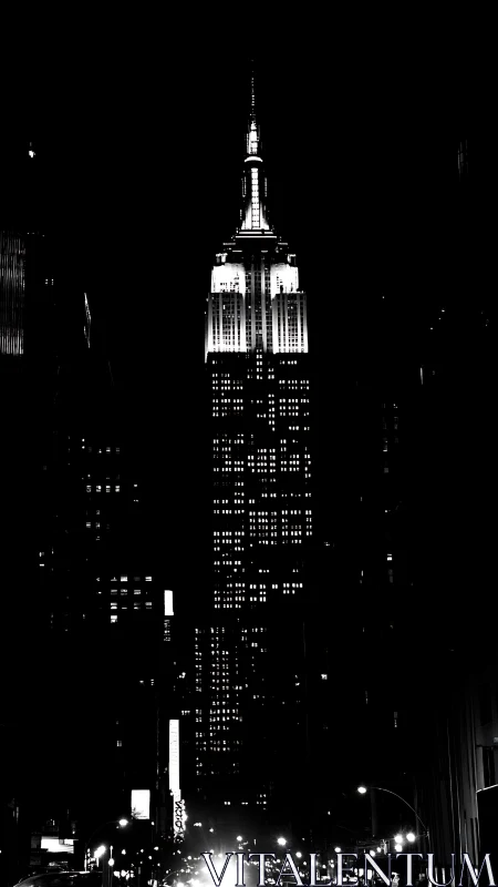 Illuminated skyscraper crowns a dramatic night skyline.