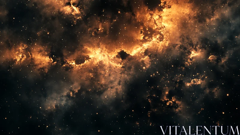 Fiery stellar nebula cloudscape burning through deep space.