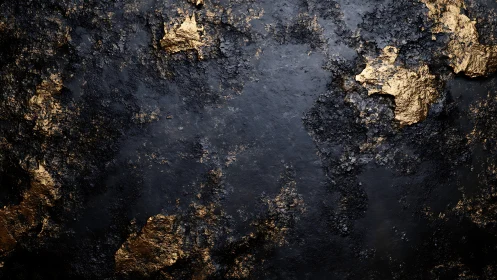 Textured black surface veiled with fractured molten gold accents.