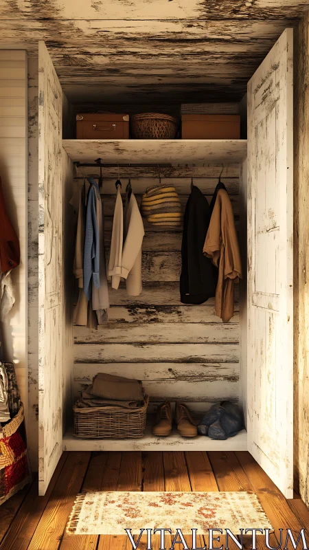 Weathered cottage closet quietly rehearses daily rituals