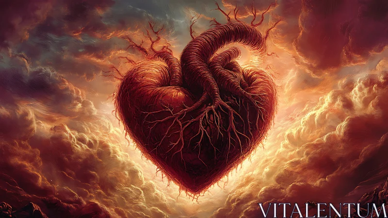 Anatomical Heart Suspended in Apocalyptic Inferno