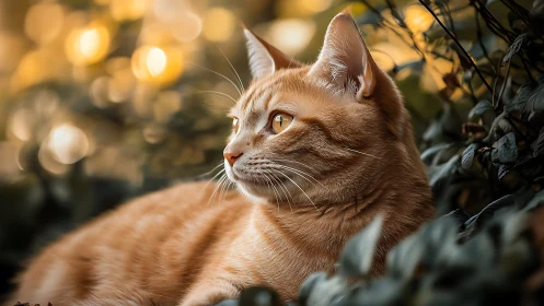 Golden Gaze: A Contemplative Tabby in Autumn Light.