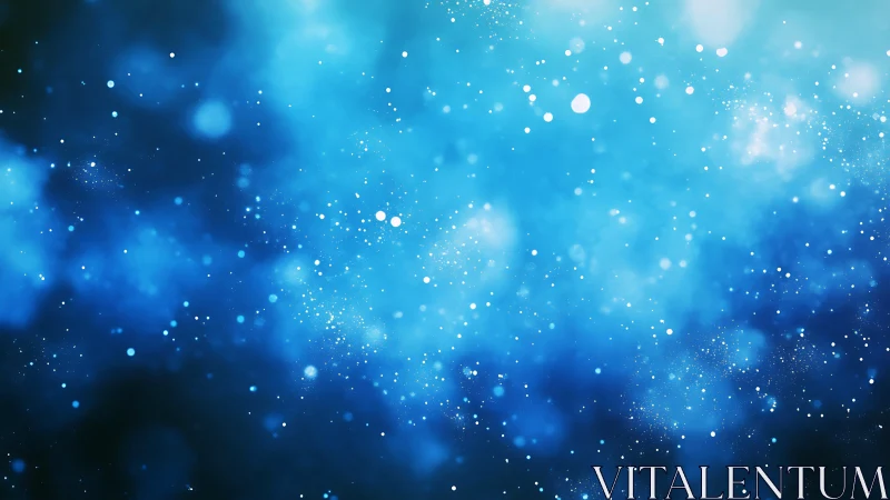 Bluish bokeh particle field with soft depth-of-focus gradients