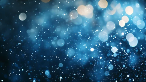 Blue bokeh particles shimmer against deep midnight backdrop.