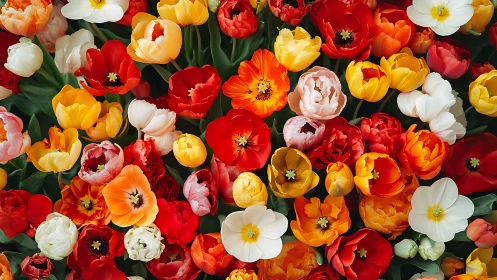 Multicolored Tulip Garden Composition