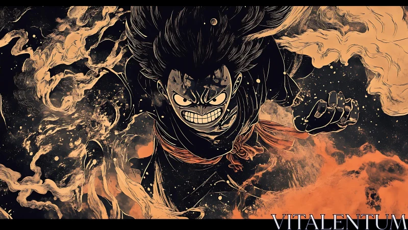 Storm-charged hero surging through swirling cosmic flames.