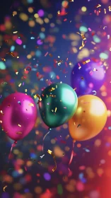 Colorful Balloons Celebrate with Confetti and Bokeh Light