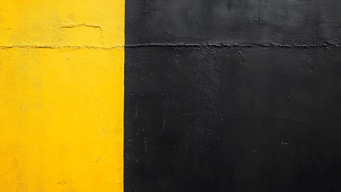 Minimalist yellow and black painted wall with textured surface.