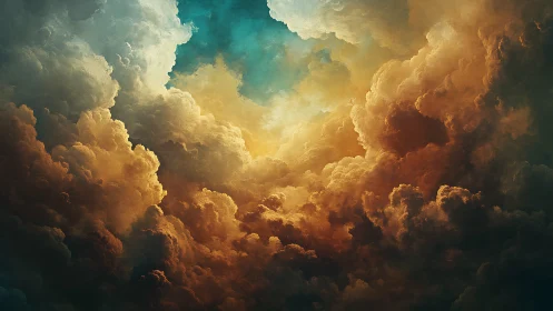 Stormlit heavens swirl in molten gold and teal reverie.