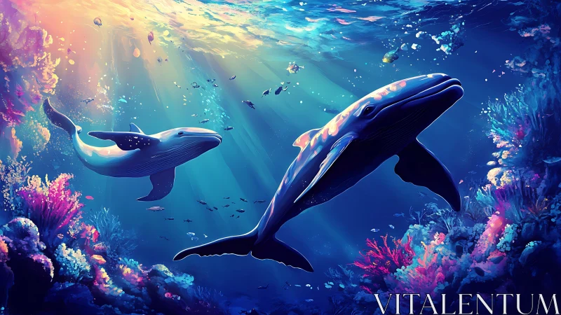 Spectral humpback whales in refracted subsurface light field.