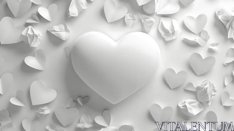 Papery Heart Avalanche Cascades Across Minimalist White Universe