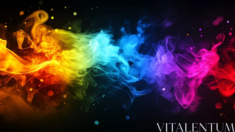 Multicolor smoke plumes form a horizontal spectrum on black