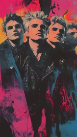 Neon rebel quartet blazing through smeared electric dusk.