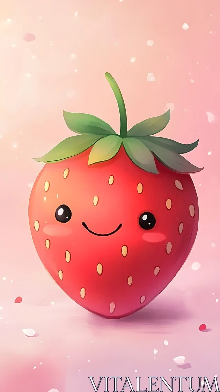 Soft-lit kawaii strawberry character with glossy shading and bokeh