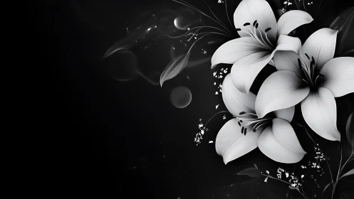 White Lilies Against Dark Backdrop.