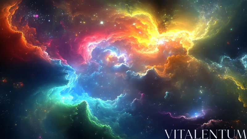 Radiant cosmic nebula swirls in vibrant stellar color storm