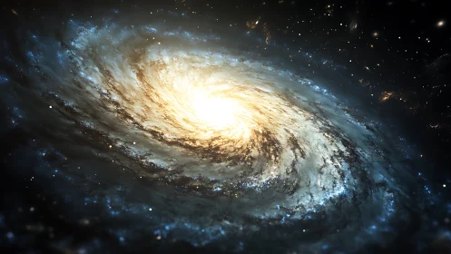 Starlit spiral galaxy swirling around a blazing cosmic heart.