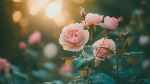 Soft Focus Garden Roses with Luminous Bokeh Ambiance.