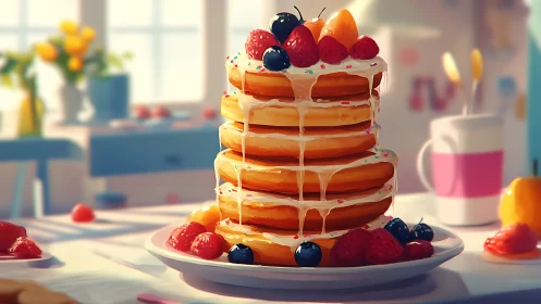 Four-Tier Pancake Stack with Fresh Berries.