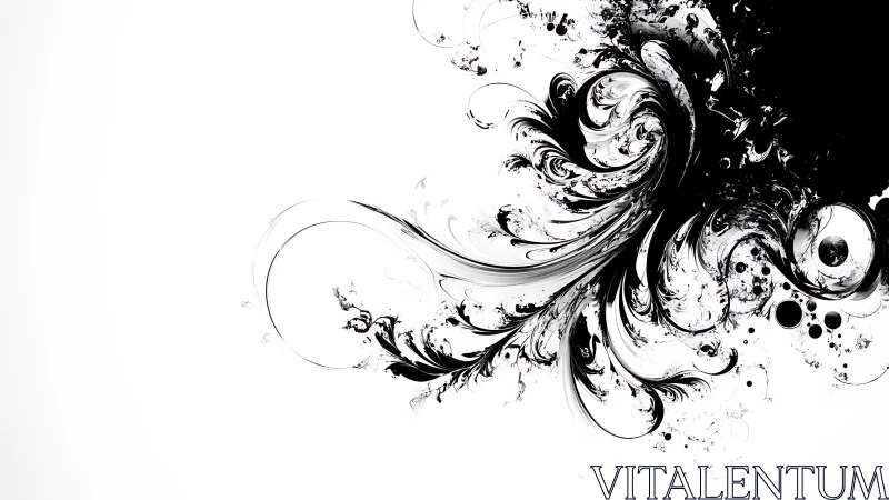 Monochrome swirling abstract ink forms on white field.