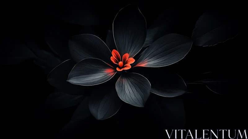 Dark Flower with Crimson Center Against Black Background.