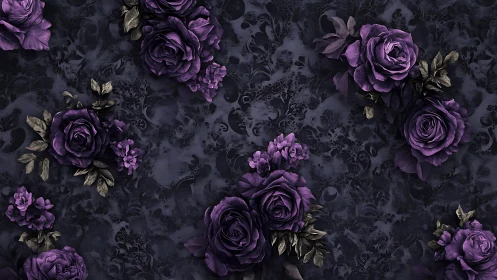 Deep Tonal Purple Roses Against Distressed Dark Textile Background