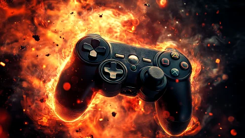 Gaming Controller Engulfed in Inferno: Power's Fiery Display.