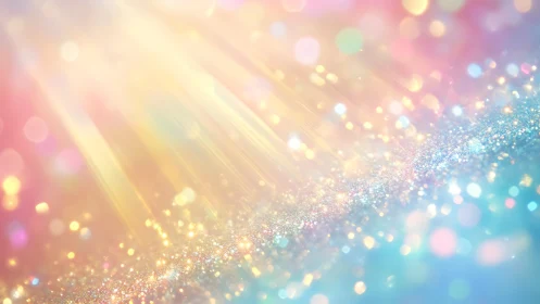 Pastel Glitter Bokeh Background with Radiant Light Beams.