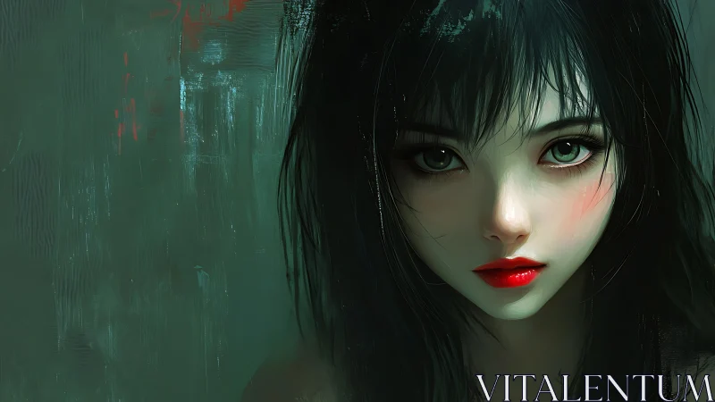 Enigmatic girl&rsquo;s emerald gaze pierces a shadowed void