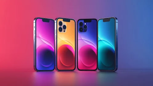 Four iPhones display vibrant gradient wallpapers