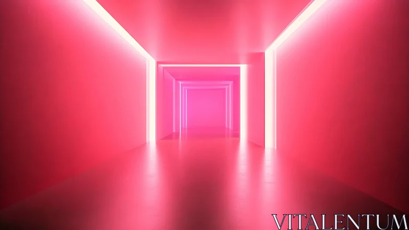 Geometric neon pink hallway with glowing linear lights.
