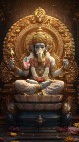 Golden Ganesha idol glows within ornate temple shrine