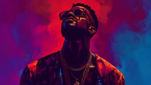 Neon crowned dreamer rising through electric color haze.