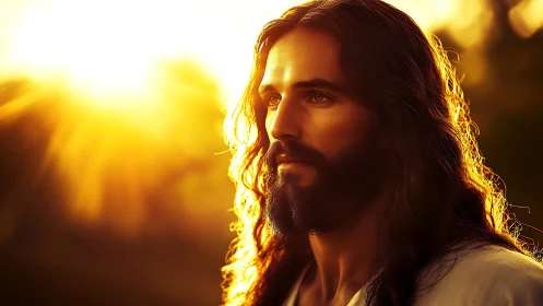 Bearded man in golden sunset light, contemplative profile.