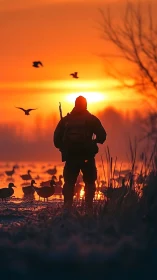 Quiet sunrise wander with ducks and a glowing orange sky.