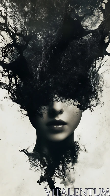 Mysterious forest-crowned face invites quiet, thoughtful wonder