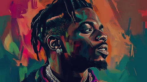 Vibrant digital portrait of man in neon brushstroke aura.