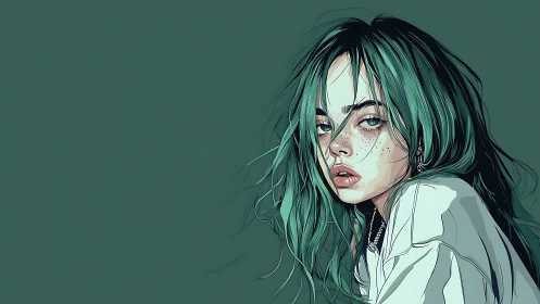 Green-haired girl portrait rendered in stylized vector art