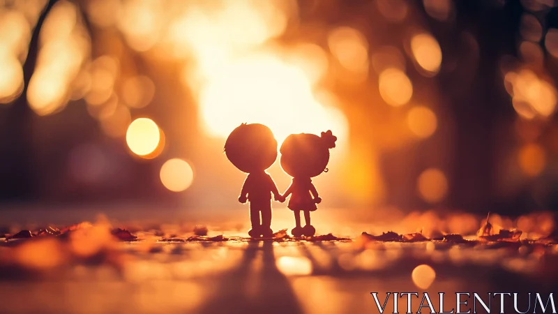 Silhouetted couple holding hands at golden hour. Unity.