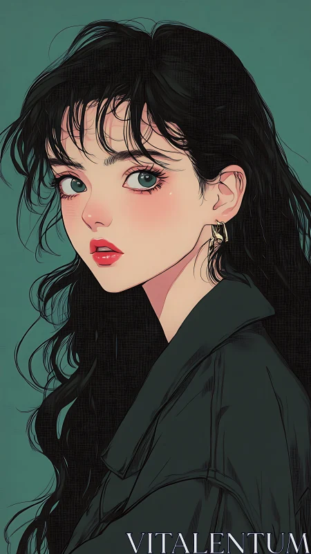 Side-profile anime portrait with high-fidelity linework rendering.